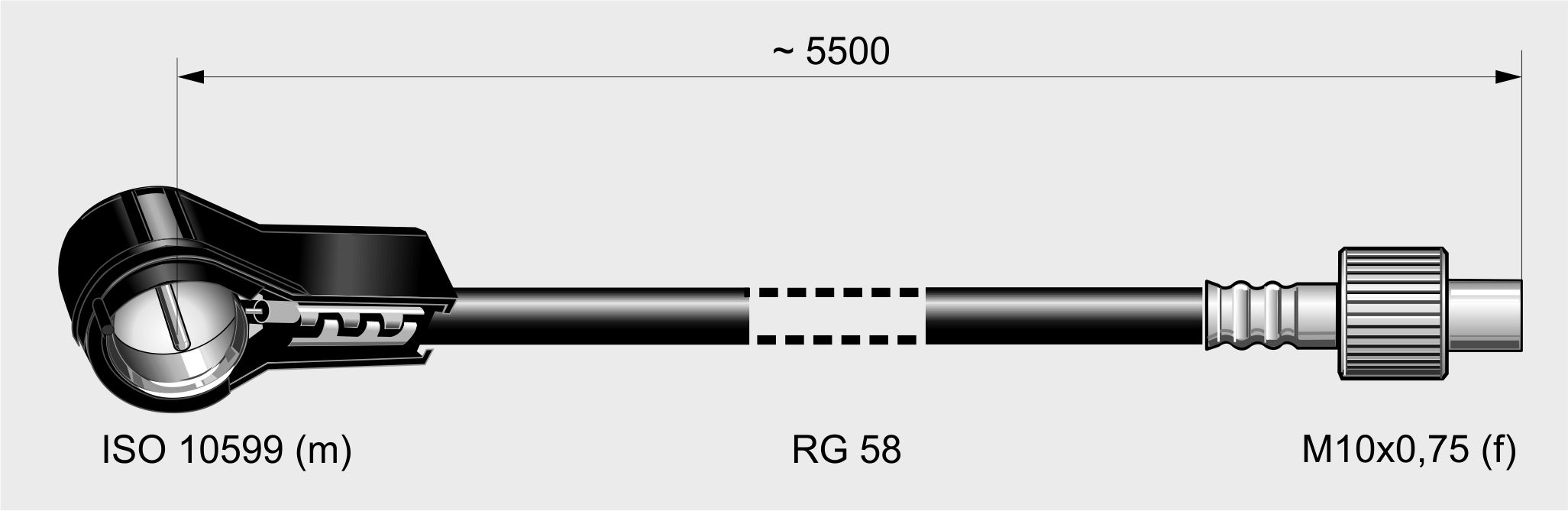 Antennikaapeli RG58 pituus 5,5 m M10x0,75f/ISO
