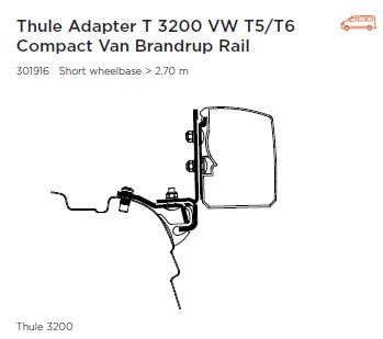 Asennussarja T 3200 VW T5/T6 Minivan Brandrup Rail