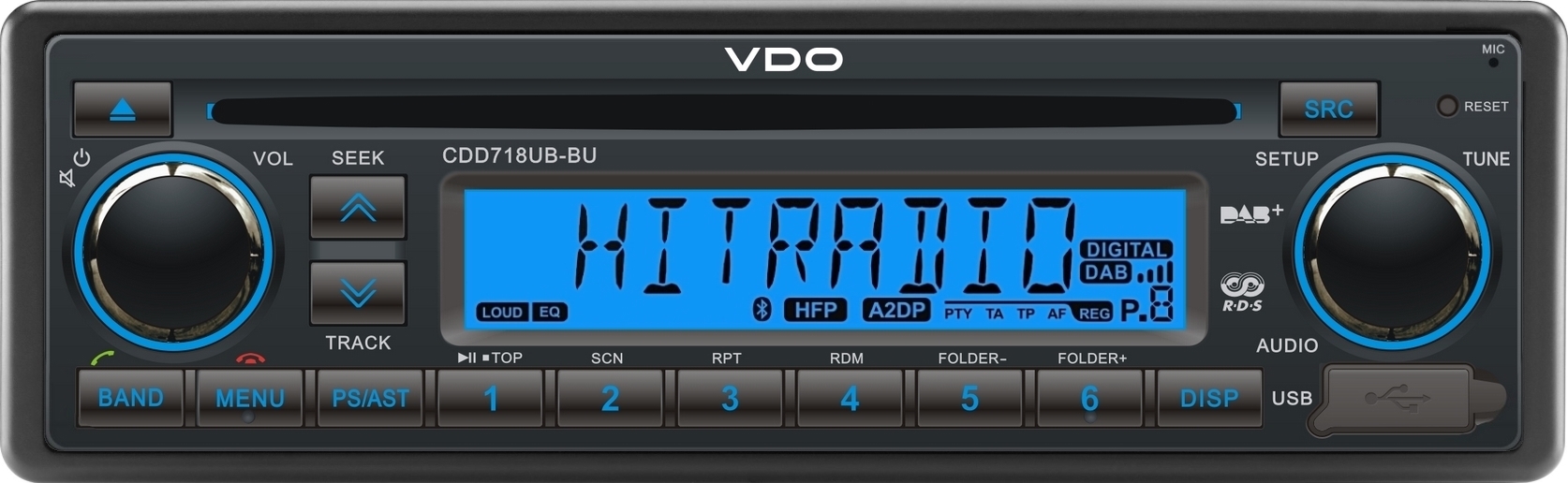 Radio-CD-USB-BT-DAB VDO 12V sininen